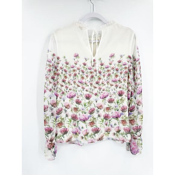 Ted Baker Luceal Ivory Pink Thistle Floral Print Long Sleeve Blouse Size 4/Large - Picture 4 of 7